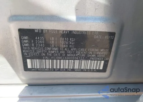 2013 Subaru Legacy 2.5I Premium from USA, damaged, VIN 4S3BMCC60D3036127